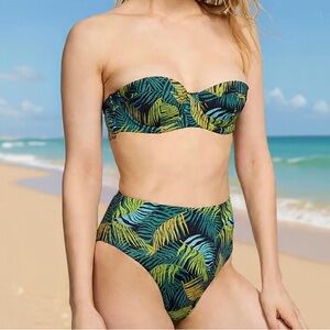 Victoria's Secret Green and Blue Leaf Print Bikini Set